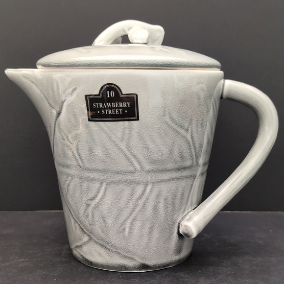 10 Strawberry Street Gray Textured Leaf Pattern Stoneware Teapot. - Picture 1 of 11